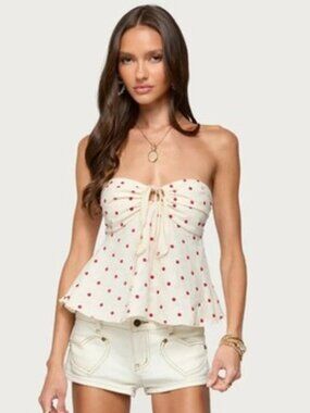 NEW Cream EDIKTED Edikted Izzey Polka Dot Strapless Babydoll Top M NWT